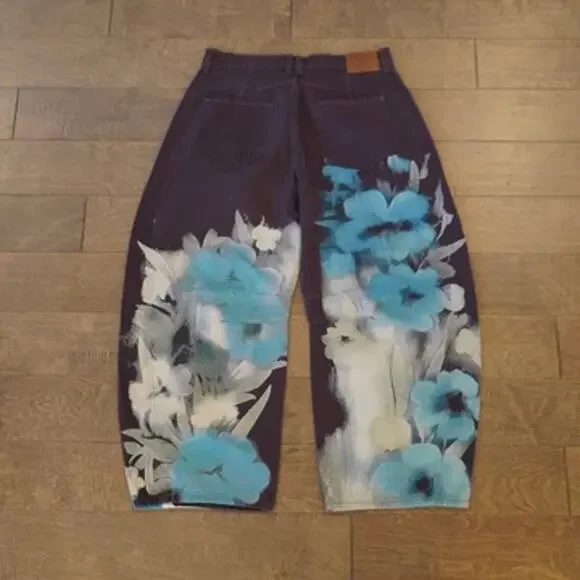 Free People We the Free Good Luck Printed Barrel Jeans Size 30 - Picture 7 of 10